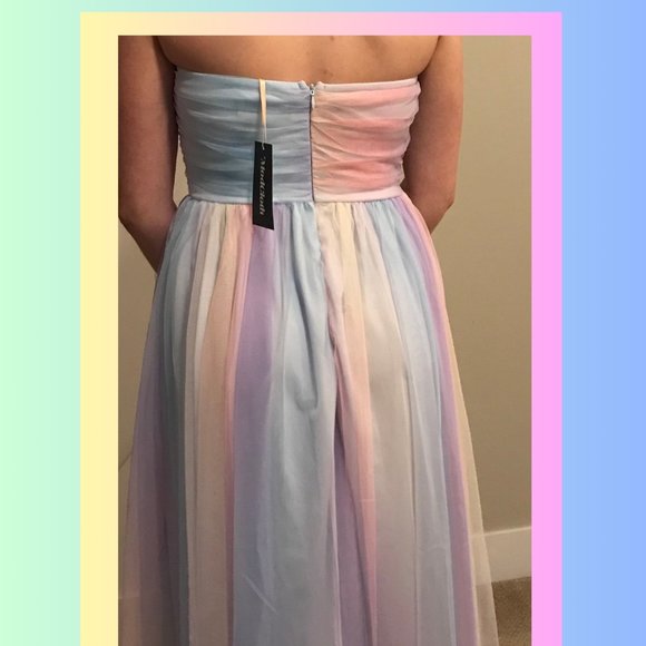 ModCloth Strapless Pastel Rainbow Mesh Sweetheart Midi Dress NWT - Picture 3 of 5